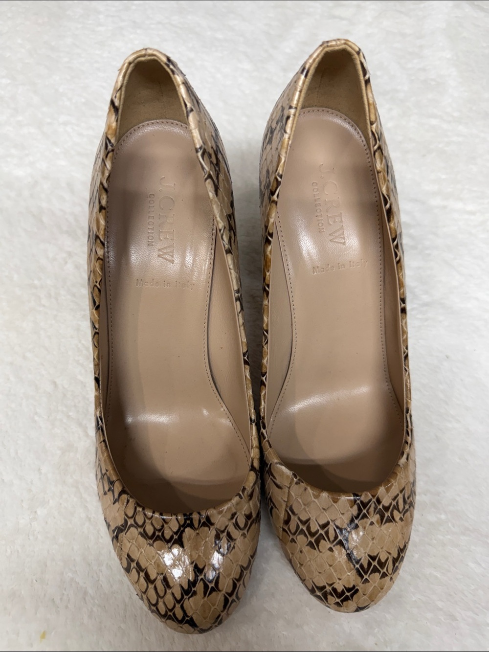 J. Crew Tan Snake-Print Leather Pumps Made in Italy 7.5 genuine leather